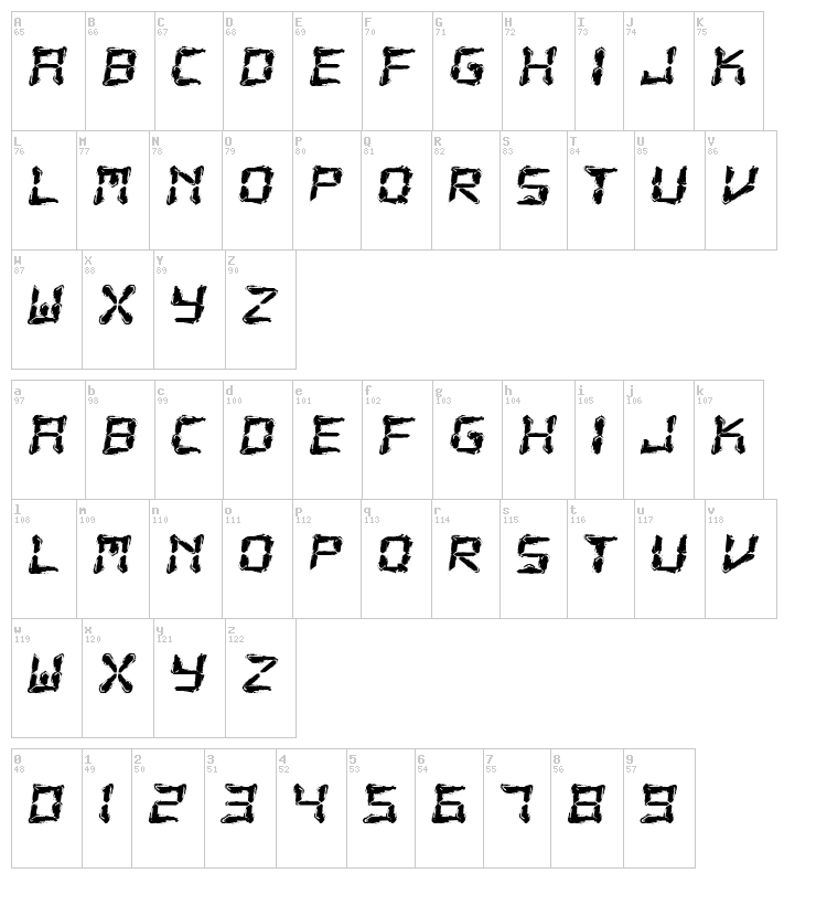 Fluid LCD font map